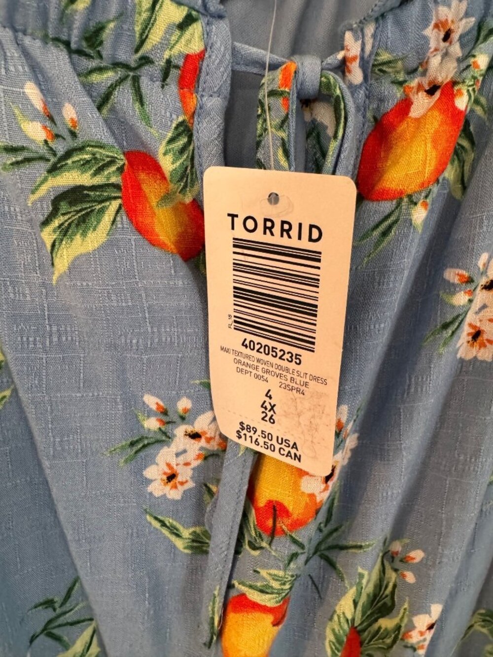 Torrid Maxi Length Floral Orange Grooves Blue Scoop Neck Dress 4X New Woven - Picture 4 of 6